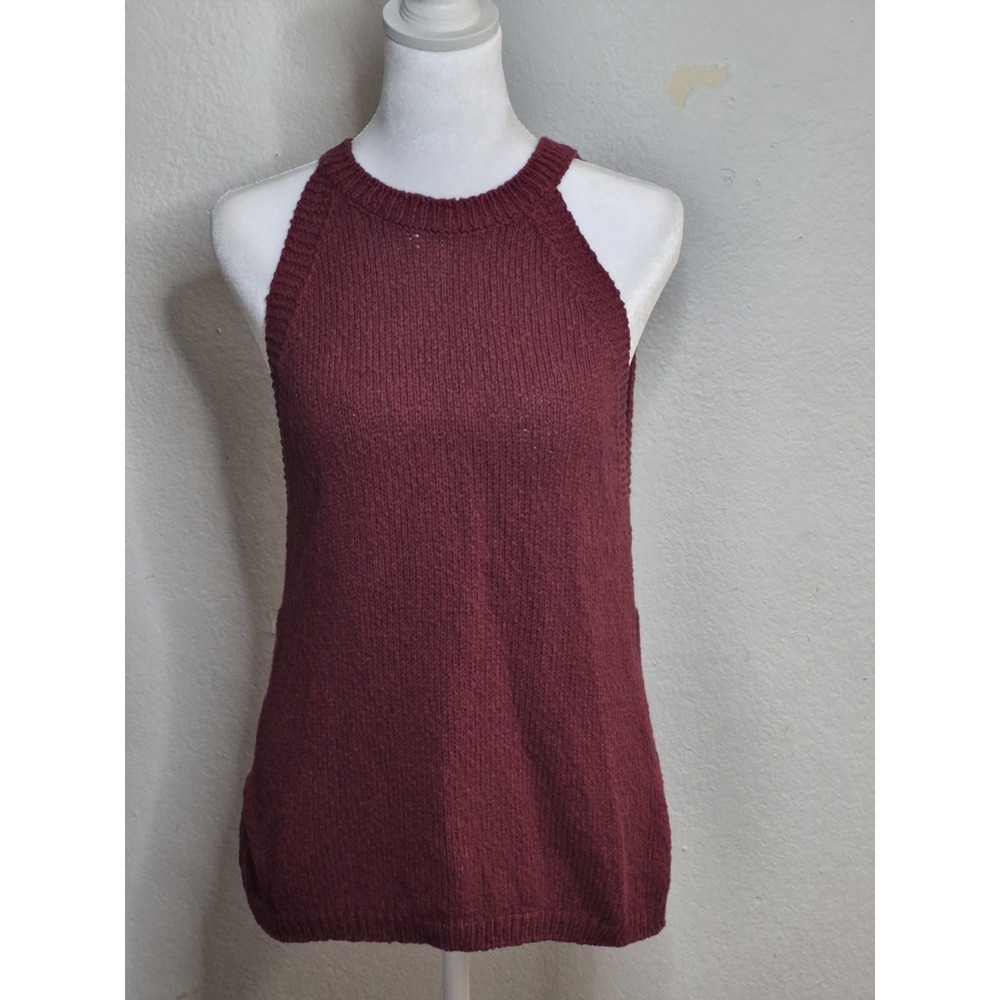 Anthropologie Maeve Ribbed Halter Knit Sleeveless Sweater Top Size M Maroon - Picture 1 of 7